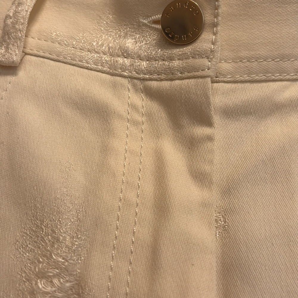Sandro Paris cream wide legs crop‎ distressed pants - Picture 2 of 8